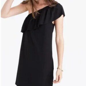 Madewell One Shoulder 100% Silk Black Dress